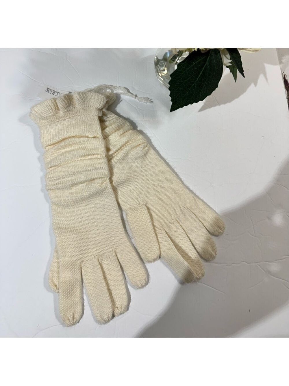 J. Crew Factory Cream Wool Blend Knit Gloves with Ruffle